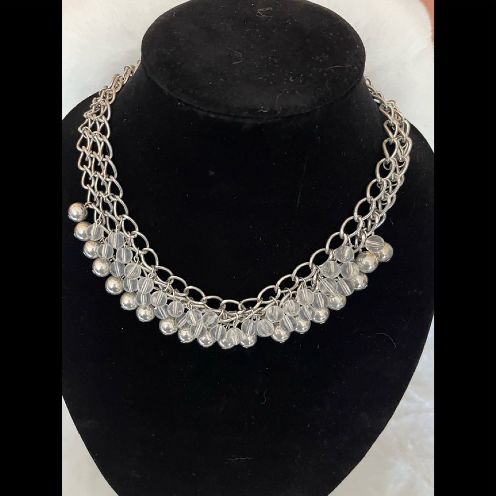 Statement Piece Wide Chain with Multiple Clear and Silver Color Beads